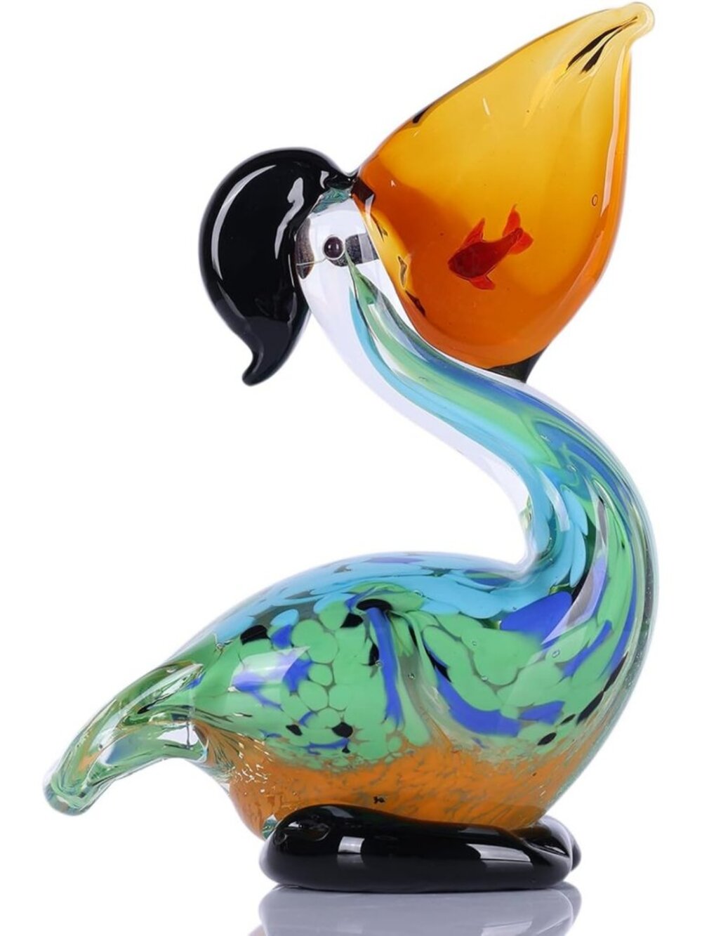 Hand Blown Glass Pelican Figurine - Coastal Bird Statue for Nautical Home Decor